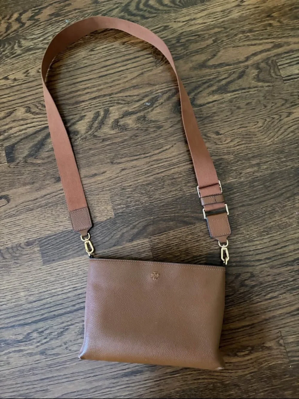 Tory Burch Tan Leather Crossbody with Wide Webbed Strap